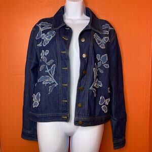 Van Heusen Women’s Floral Embroidered Denim Jean Jacket